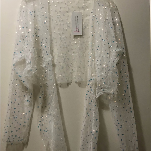 Hot & Delicious Mesh Tie Front Wrap Long Sleeve Cropped Top sparkly sheer - Picture 3 of 5